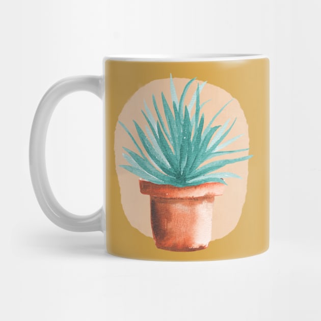 Watercolor Potted Green Houseplant by ArunikaPrints